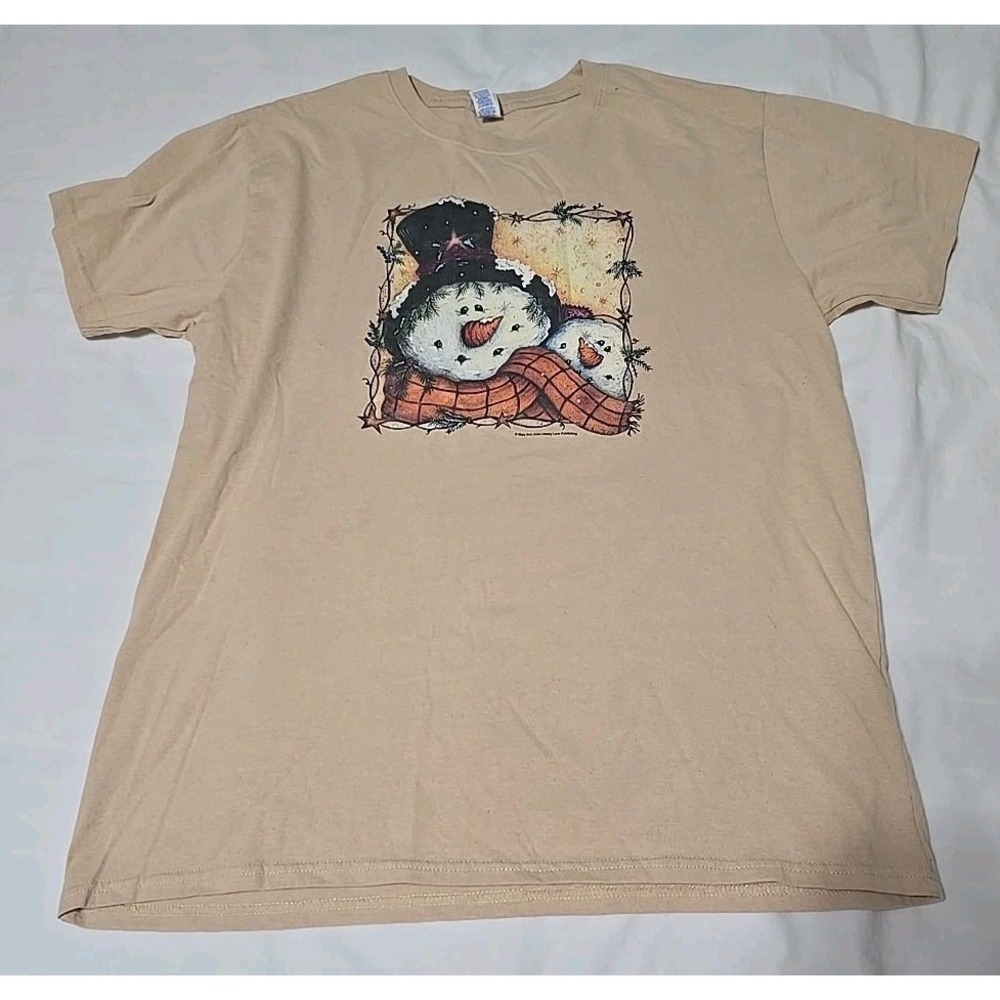 Brisco Adult Large Snow-man T-shirt Winter Christmas Tan